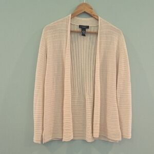 Grace Women's Cream Cardigan Sweater with Ribbed Texture Size Medium Light Wt.